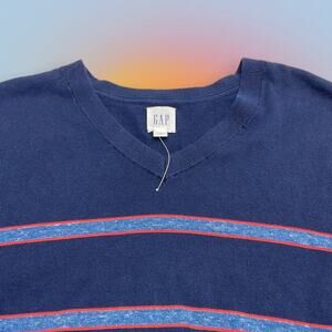 GAP Men’s XXL Blue Striped V Neck Sweater NWOT